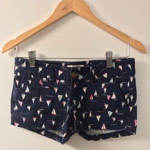 Navy Blue Sailboat Patterned Shorts